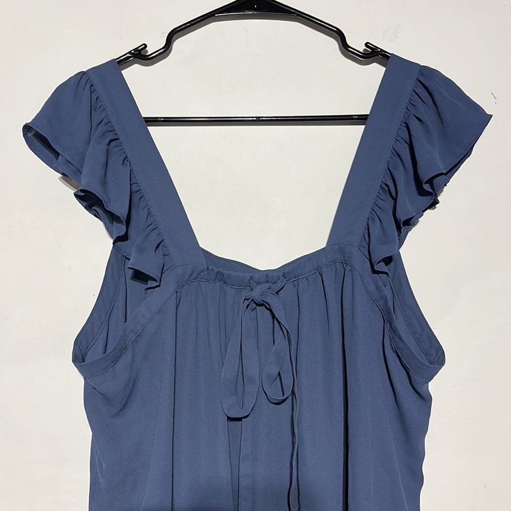 LOFT Outlet Blue Flutter Sleeve Sleeveless Square Neck Tank Top Size Large - Picture 7 of 8